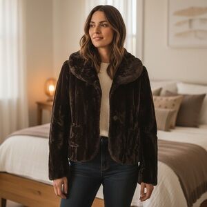 Bean & Mort Faux Mink Brown Velour Evening Jacket Wrap Mob Wife Formal